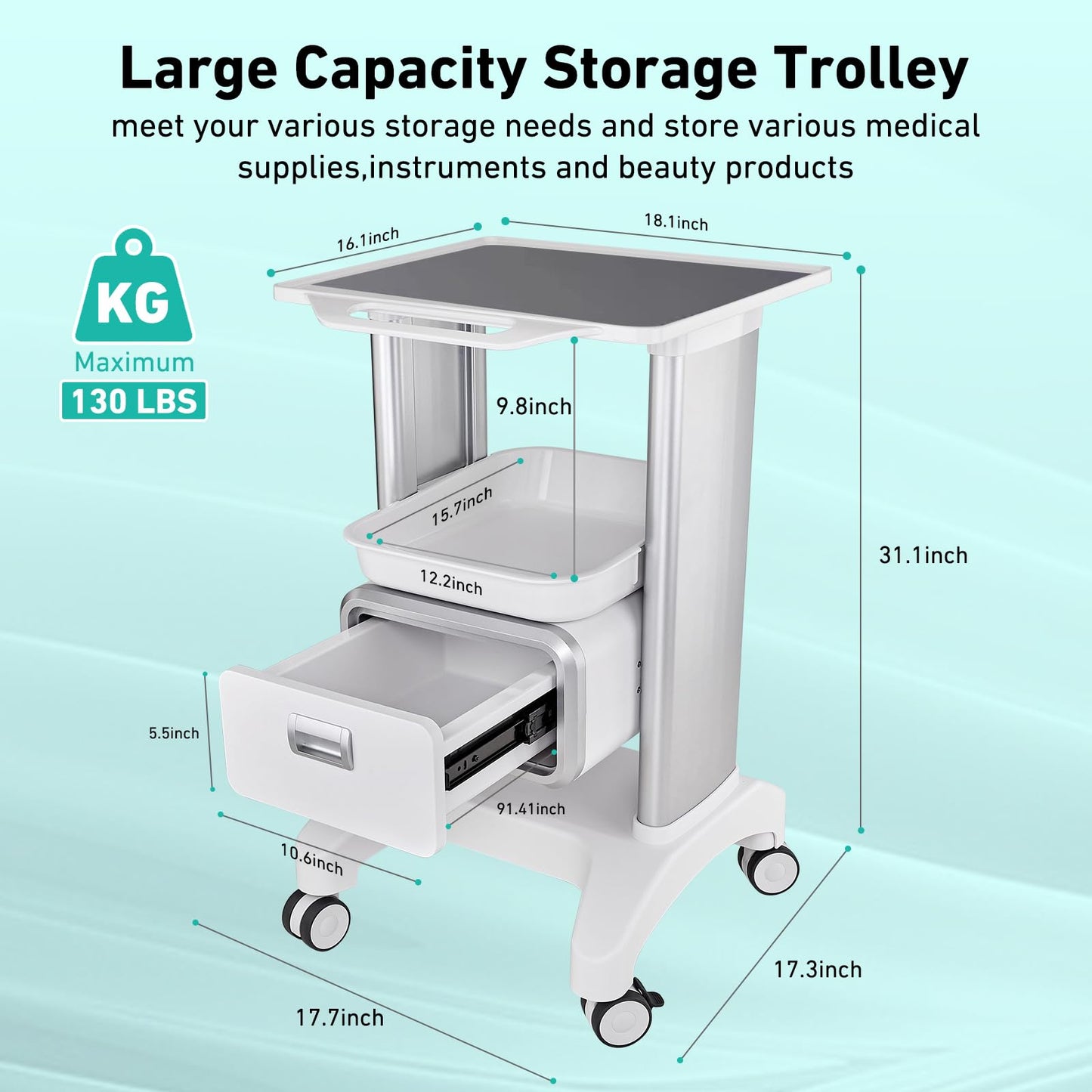 Professional Mobile Medical Trolley with Wheels and Drawers for Home Bedroom Salon Lab Hospital Dental Office Clinic