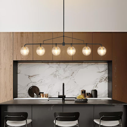Lzawvm Modern Linear Chandelier Black and Gold Chandelier Dining Room Light Fixture 6 Lights Linear Pendant Light with Seedes Glass Globe Shade for Farmhouse Island Over Tble, Length 51.58 Inch