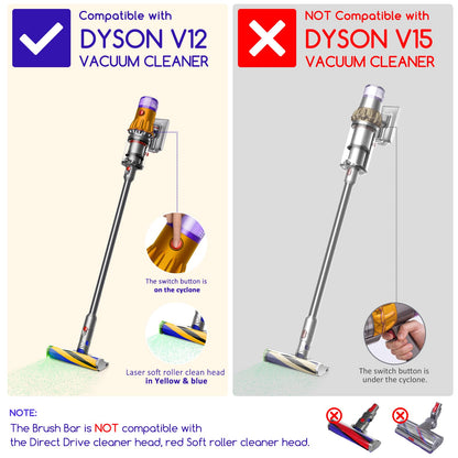 Soft Roller Brush Bar Compatible with Dyson V12 Detect Slim Handheld Vacuum Cleaner, Parts No.971634-01, with 2 Pack V12 HEPA Filters