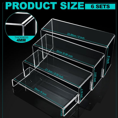 Sintuff 24 Pcs 6 Set Acrylic Display Risers, Clear Acrylic Shelves for Table Decoration, Party Showcase Organizer