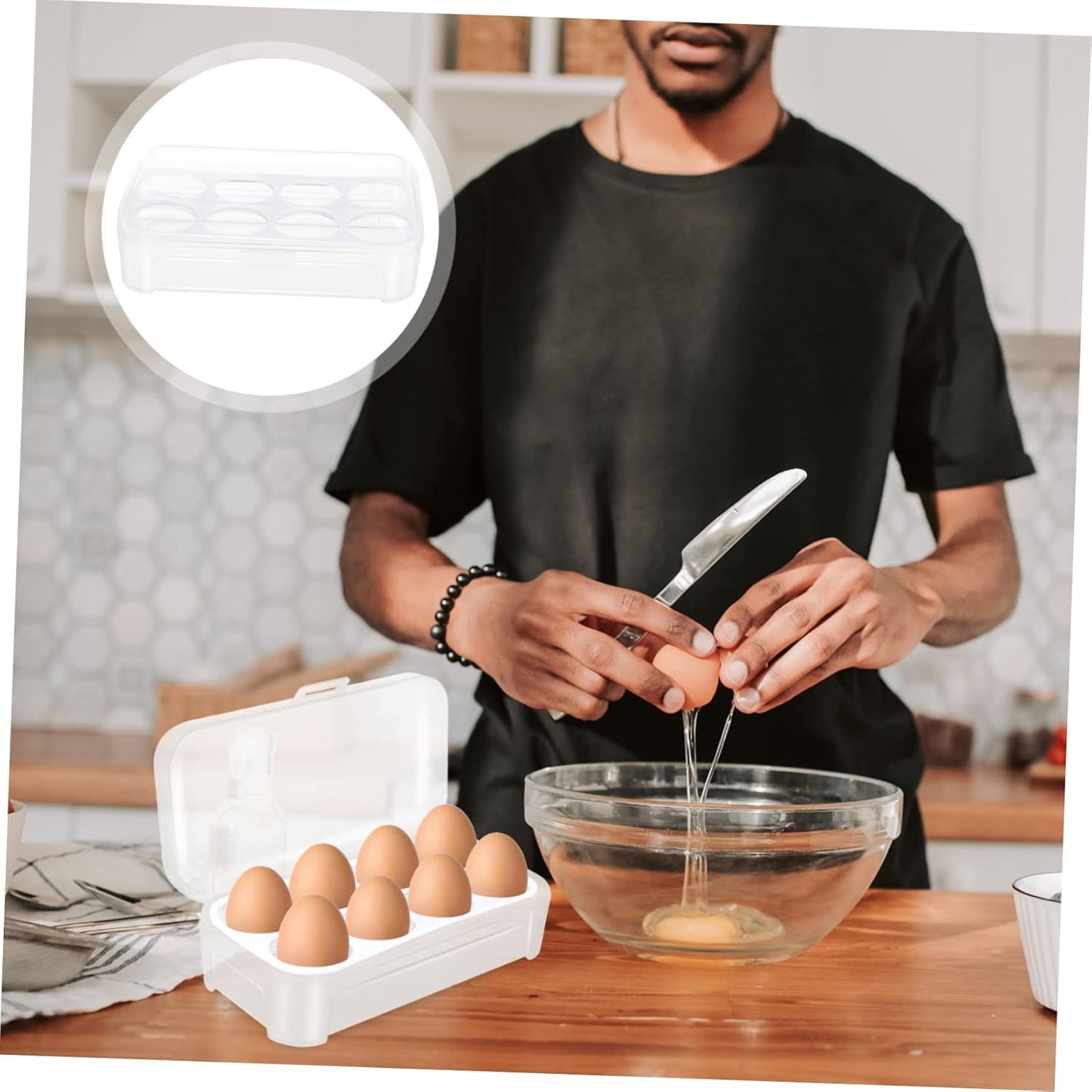 8 Box Fridge Egg Keeper Holder Mini Condiment Bottles, Egg Organizer for Refrigerator, Egg Carrier, White