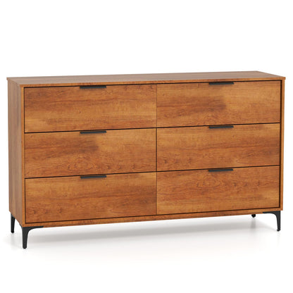 Giantex Wooden 6-Drawer Storage Cabinet w/Anti-Tip Kit & Sturdy Metal Legs, 59” Mid-Century Modern Storage Organizer for Hallway, Kitchen, Living Room, Entryway