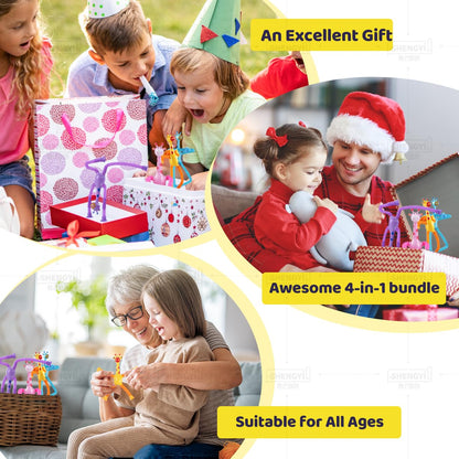 YUE MOTION Telescopic Suction Cup Giraffe Toy - Shape-Changing Animal Fidget Toy with Stretchy Pop Tubes - Promotes Creative Thinking, Hand-Eye Coordination, Motor Skills - Sensory Toys for Kids