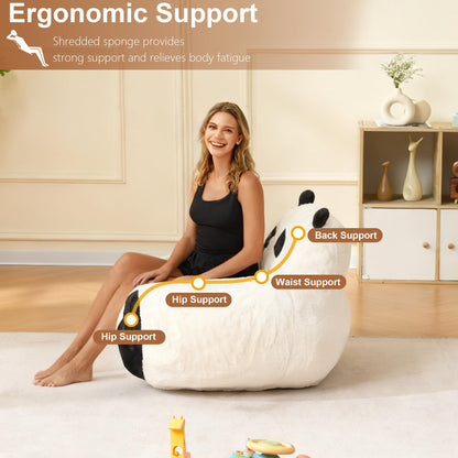 Giant Bean Bag Chair for Adults Kids, 2 PCS Large Bean Chairs with Filler, Panda Design Floor Chairs, Plush Lazy Sofa with Faux Rabbit Fur Cover, Faux Fur Cover, Adult Bean Bag Couches for Bedroom