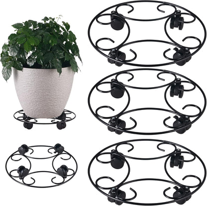 3 Packs 12.8" Metal Plant Caddy With Wheels - Large Rolling Stands Heavy-Duty Wrought Iron Roller Base Pot Movers