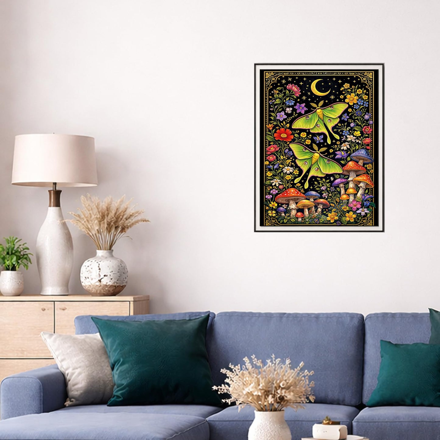IOHEFY Luna Moth Diamond Painting 12 x 16 Inch Full Drill Acrylic Diamond Art DIY Crystal Rhinestone Night Garden Moth Mushroom Floral Artwork Nano Pearlescent Canvas Wall Decor Gift