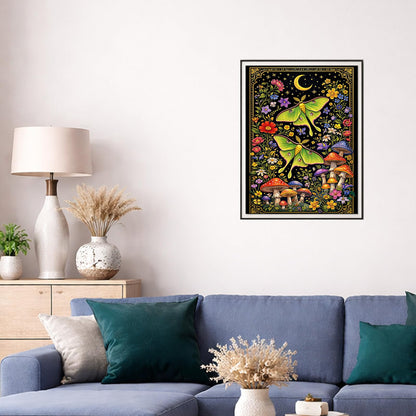 IOHEFY Luna Moth Diamond Painting 12 x 16 Inch Full Drill Acrylic Diamond Art DIY Crystal Rhinestone Night Garden Moth Mushroom Floral Artwork Nano Pearlescent Canvas Wall Decor Gift