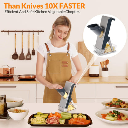 FEICO Safe Mandoline Slicer for Kitchen, Adjustable 0.5–8 mm, Stainless-Steel Blades, Anti-Slip, Dishwasher-Safe Handheld Mandoline Slicer, Compact Mandoline Food Slicer