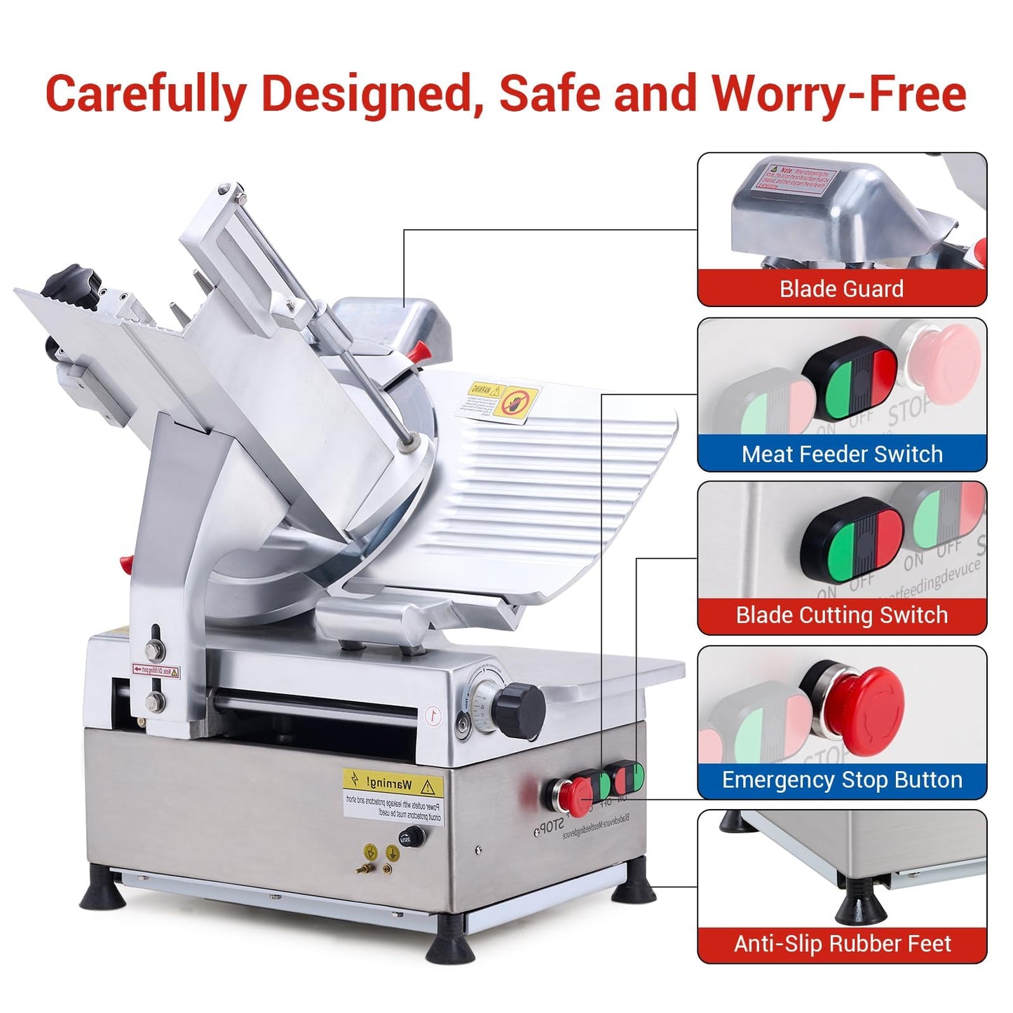 550W Commercial Meat Slicer, Automatic Meat Slicer Machine, Frozen Meat Deli Slicer with Adjustable Thickness From 0 to 15mm for Commercial and Home Use, Low Noise