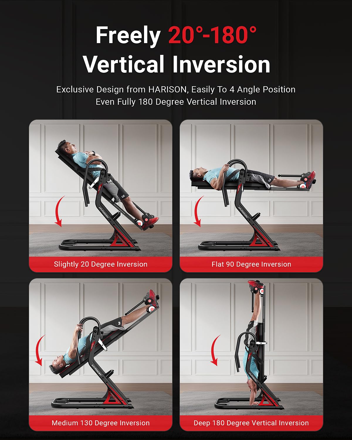 HARISON Inversion Table for Back Pain Relief - Decompression Back Stretcher, 350LBS Capacity Strength Training Inversion Equipment, Decompression Table with Safe Belt & Comfortable Ankle Holders