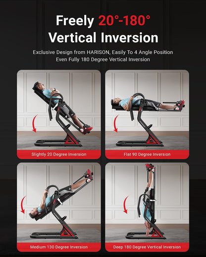 HARISON Inversion Table for Back Pain Relief - Decompression Back Stretcher, 350LBS Capacity Strength Training Inversion Equipment, Decompression Table with Safe Belt & Comfortable Ankle Holders