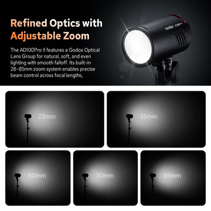 Godox AD100 Pro II AD100Pro II Pocket Outdoor Flash Strobe, 100Ws 2.4G TTL 1/8000s HSS Monolight, 0.01-1.5s Recycle, 490 Full Power Flashes, LED Modeling Lamp, GODOX AD 100 Pro II with Color Indicator
