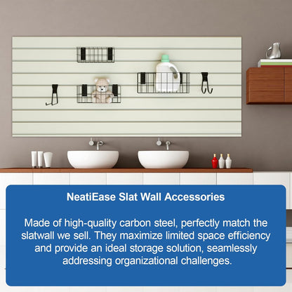 NeatiEase 29 PCS Slatwall Accessories Kit - Heavy Duty Hooks & Baskets for Garage Storage | Multi-Sized