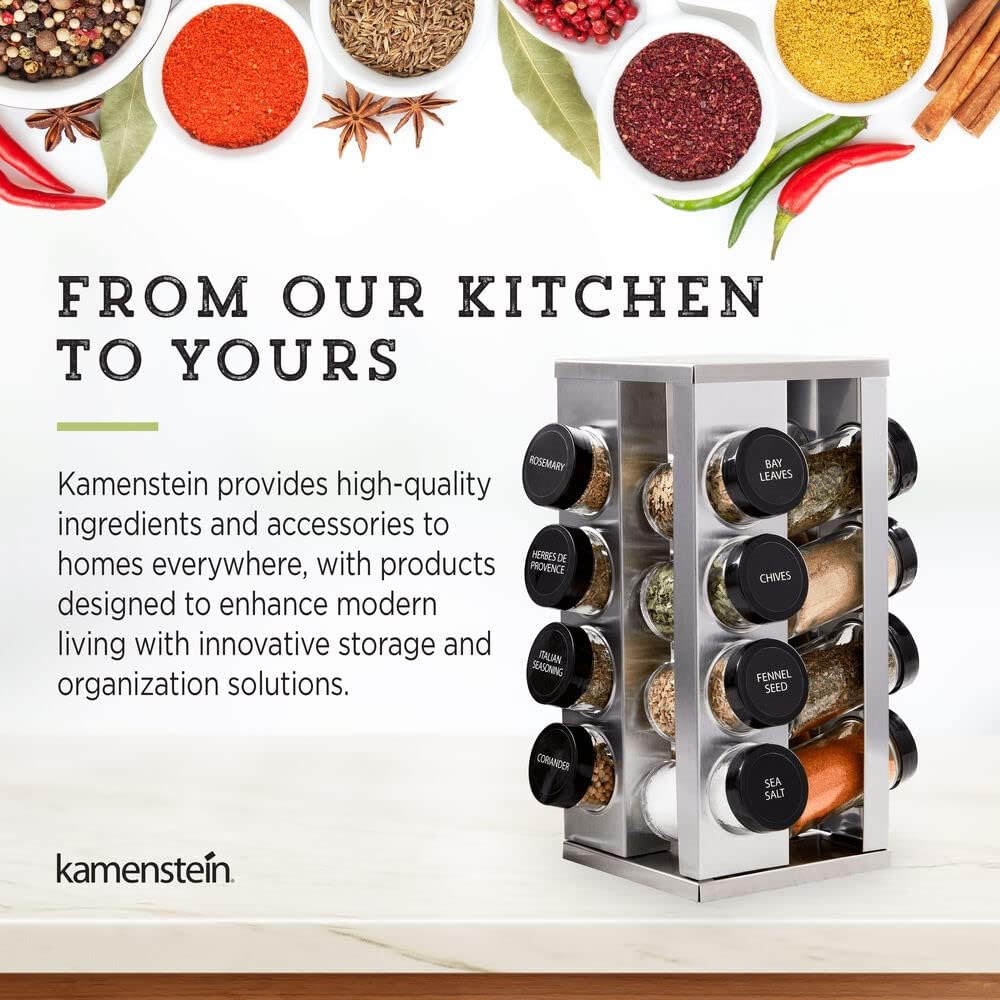 16 Countertop 5 Kamenstein Jar Montauk Revolving Spice Rack Organizer with Spices Included, FREE Spice Refills
