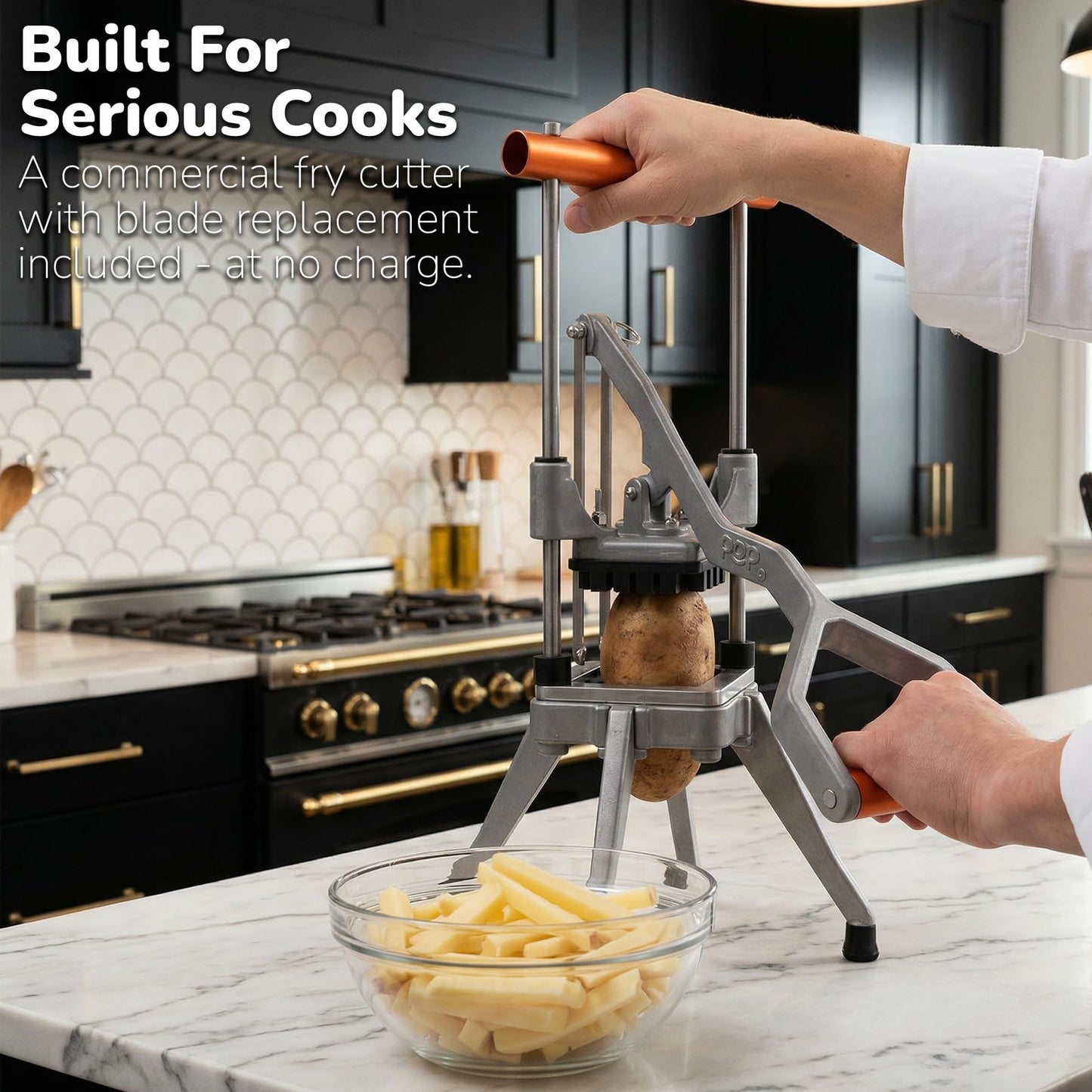 Commercial Grade French Fry Cutter, Sweet Potato & Yam Capable, Removable Legs and Case for Compact Storage, 3 Blade Sizes (1/4"- 3/8"- 6-Wedge), Potato, Fruit and Vegetable Slicer & Dicer by POP