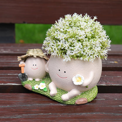 QIAOLY Cute Swing Resin Planter Pot with Drainage Cute Flower Pots for Succulents Plants Live Indoor Outdoor Planters for Houseplants Gift Large