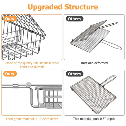 ORDORA Grill Basket, Fish Griling Rack, Rustproof Stainless Steel BBQ Grilling Basket for Meat,Steak etc, Grill Accessories,Grilling Gifts for Men Dad