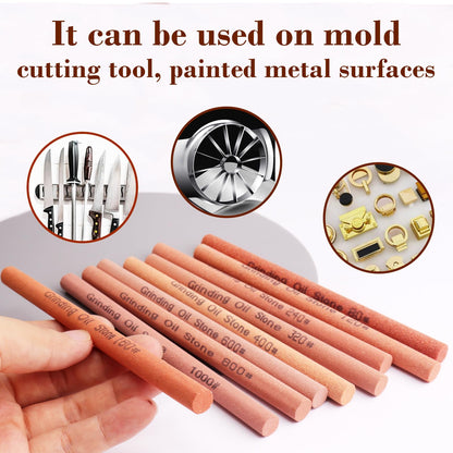 CBRIGHT 10pcs Sharpening Stone Set-10 Grit Cylindrical Assorted Sizes Whetstone Sharpener Polishing Honing Stone Kit 80# 120# 180# 240# 320# 400# 600# 800# 1000# 1200# (5.9x0.39inch)