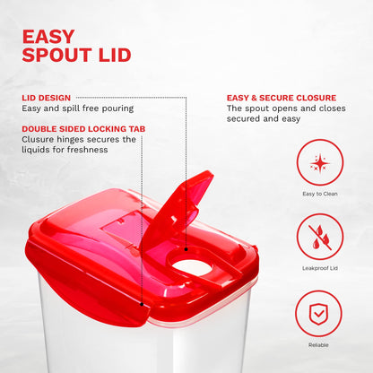 Red 50 Oz. Plastic Pitcher Set of 2 | Fridge Door Jug with Lid | Airtight Iced Tea Container