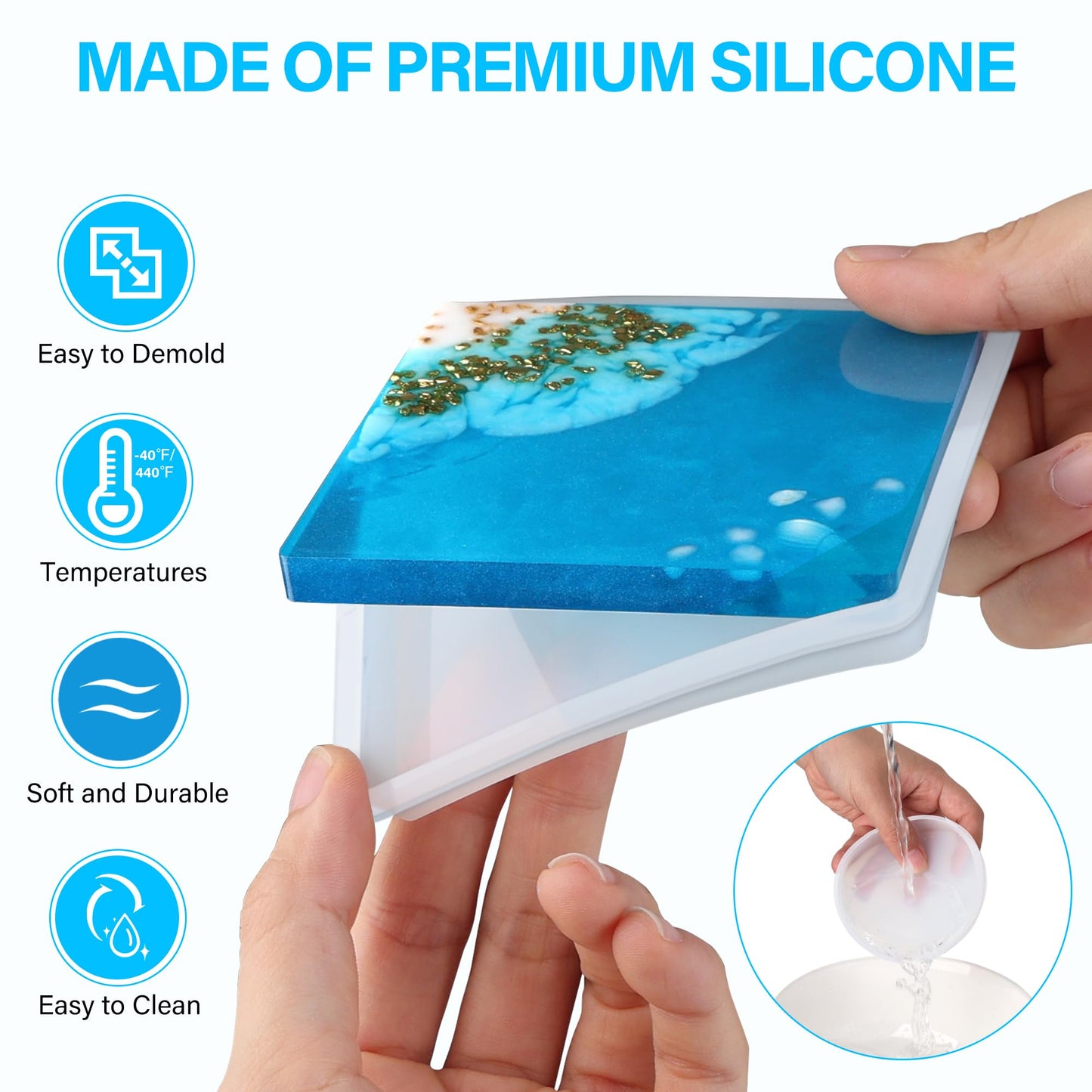 Vakoo Resin Coaster Molds, 12 Pcs Coaster Silicone Molds for Epoxy Resin, with Square Round Shape Storage Box Molds for DIY Art Craft Cup Mats