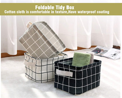 AARAINBOW 3 Packs Storage Basket Bins | Canvas Mini Storage Cubes for Makeup, Baby Toys, Books | Black+White+Gray