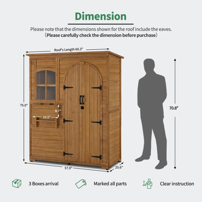 Macrout Outdoor Storage Cabinet with 3 Shelves (4.8 x 2.1 x 6.2 ft), Wood Storage Shed with Roof, Tall Garden Shed with 1 Foldable Table for Yard Patio Lawn, 1815