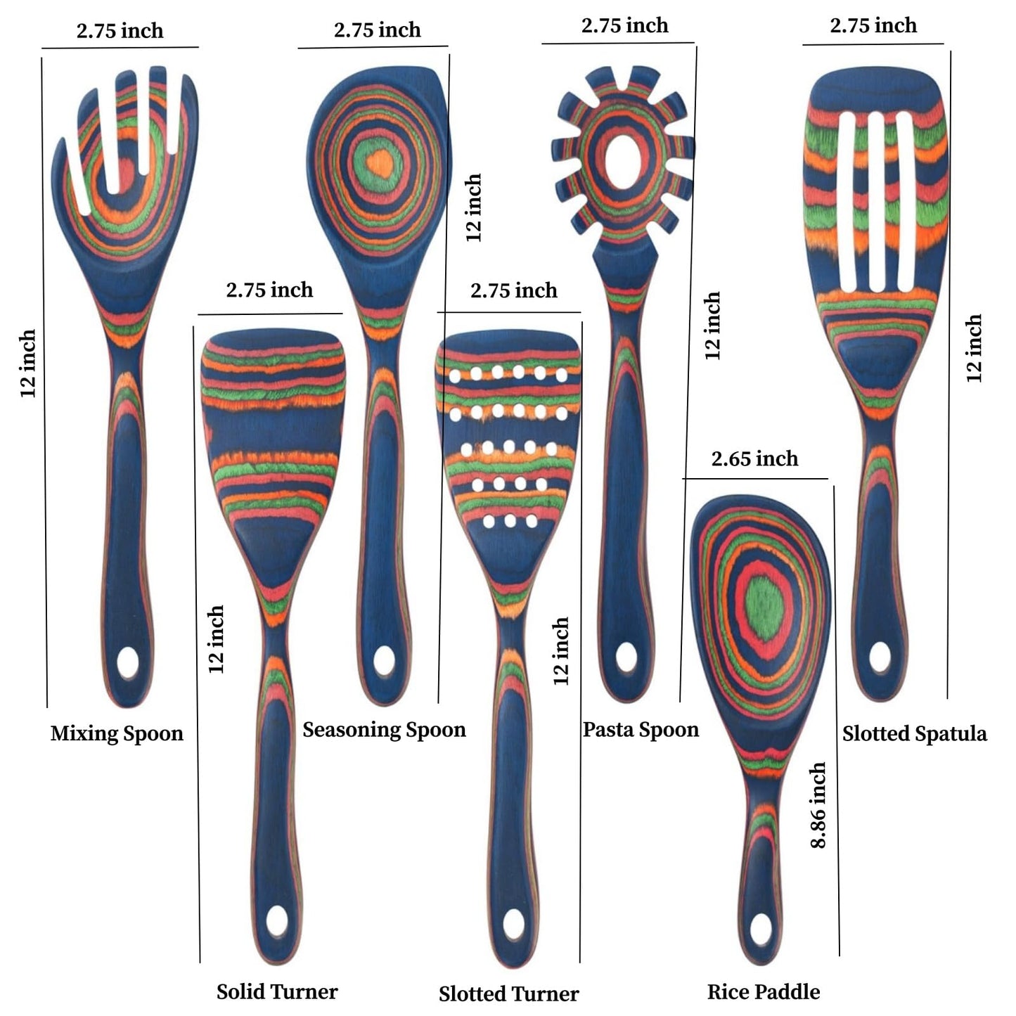 7 Pcs Wood Cooking Utensils Set, Wooden Kitchen Utensil Set for Cooking, Wooden Cooking Spoons & Spatulas, Safe for Non-Stick Cookware, Blue