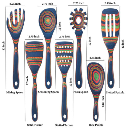 7 Pcs Wood Cooking Utensils Set, Wooden Kitchen Utensil Set for Cooking, Wooden Cooking Spoons & Spatulas, Safe for Non-Stick Cookware, Blue
