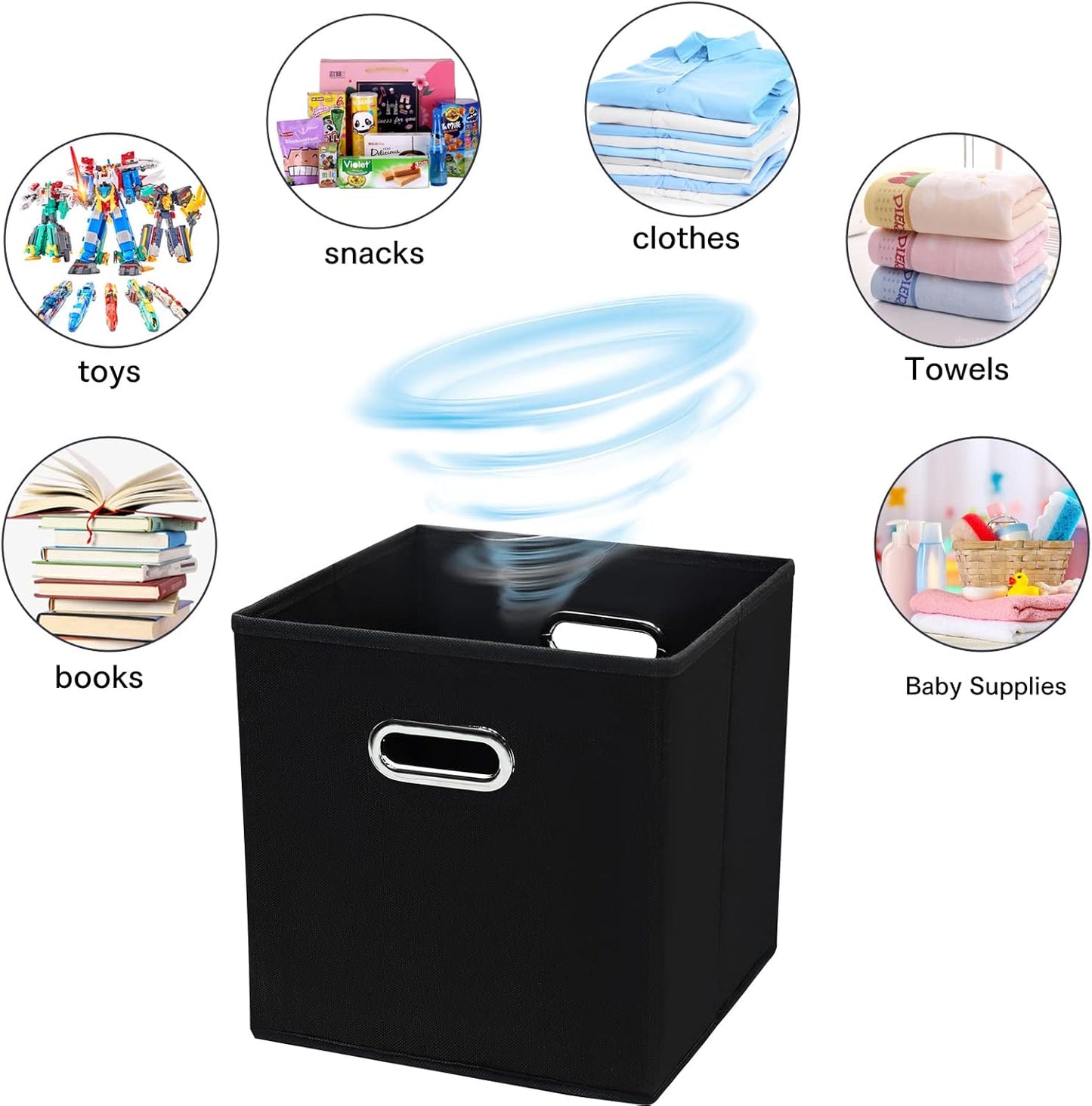 Black Fabric Storage Bins Cube, 11x11x11 Foldable Basket for Closet or Collapsible Storage Box Set of 2