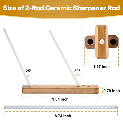 Feekoon 9.8" Ceramic Crock Knife Sharpener, 2 Rod Turn Box, Portable Manual Knife Sharpener Rod, 2000 Grit Professional Ceramic Sharpening Rods to Repair, Restore, and Polish Your Blades for Kitchen