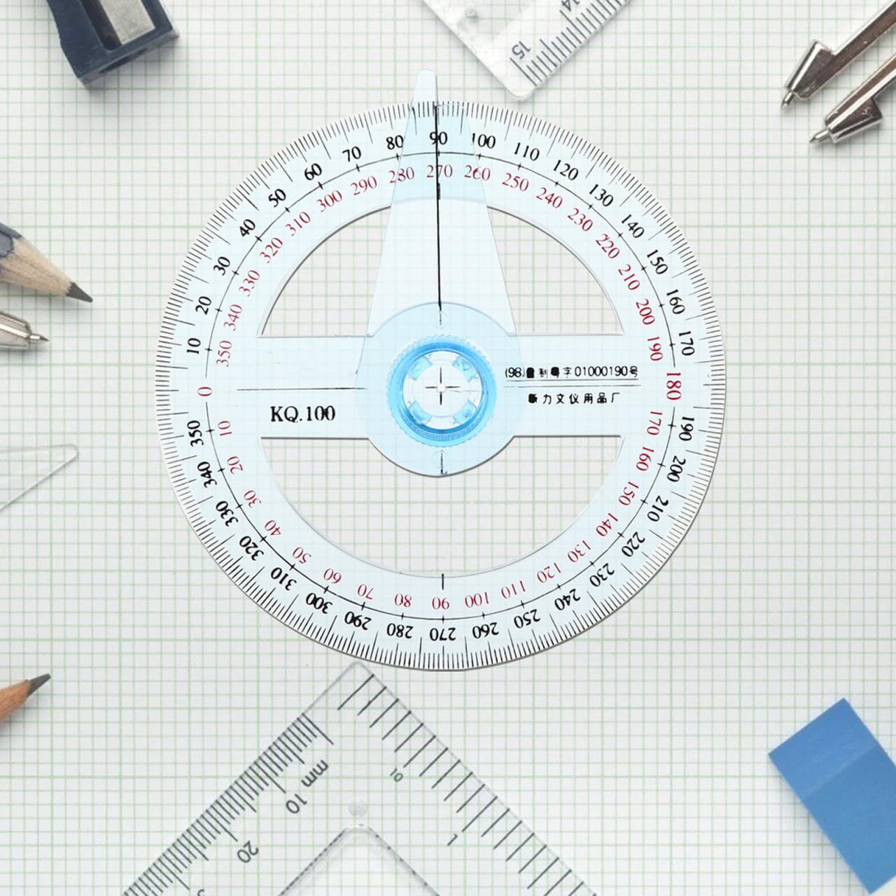 iplusmile 10 Pcs 360 Degree Circle Protractor with Swing Arm 4 Inch Plastic Angle Finder Measuring Ruler for School Geometry Drafting and Woodworking Classroom Bulk Sky Blue