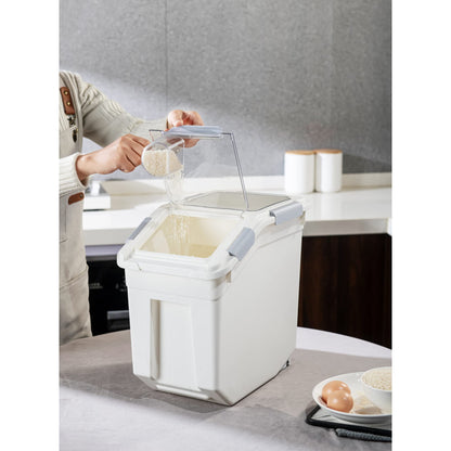 HANAMYA 33 Liter / 50 lbs Rice Storage Container with Measuring Cup, BPA free, For Rice | Grain | Pet Food | Flour, 2 count, White
