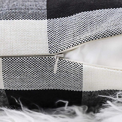 4TH Emotion Set of 2 Black and White Farmhouse Buffalo Check Plaid Throw Pillow Covers, 16 x 16 Inches