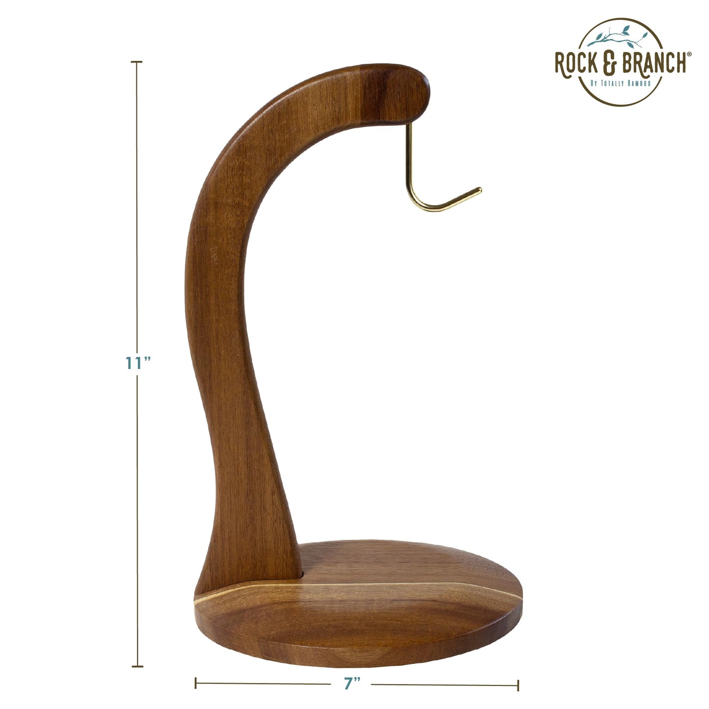 Totally Bamboo Rock & Branch Acacia Wood Banana Holder, Wooden Banana Hanger Stand with Metal Hook