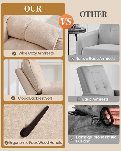 GARTMILAN Oversized Manual Recliner Chair with 360° Swivel, Big and Tall Rocker Glider for Nursery Living Room, Chenille Overstuffed Reclining Sofa with Handle, 375lbs (Beige, Manual)