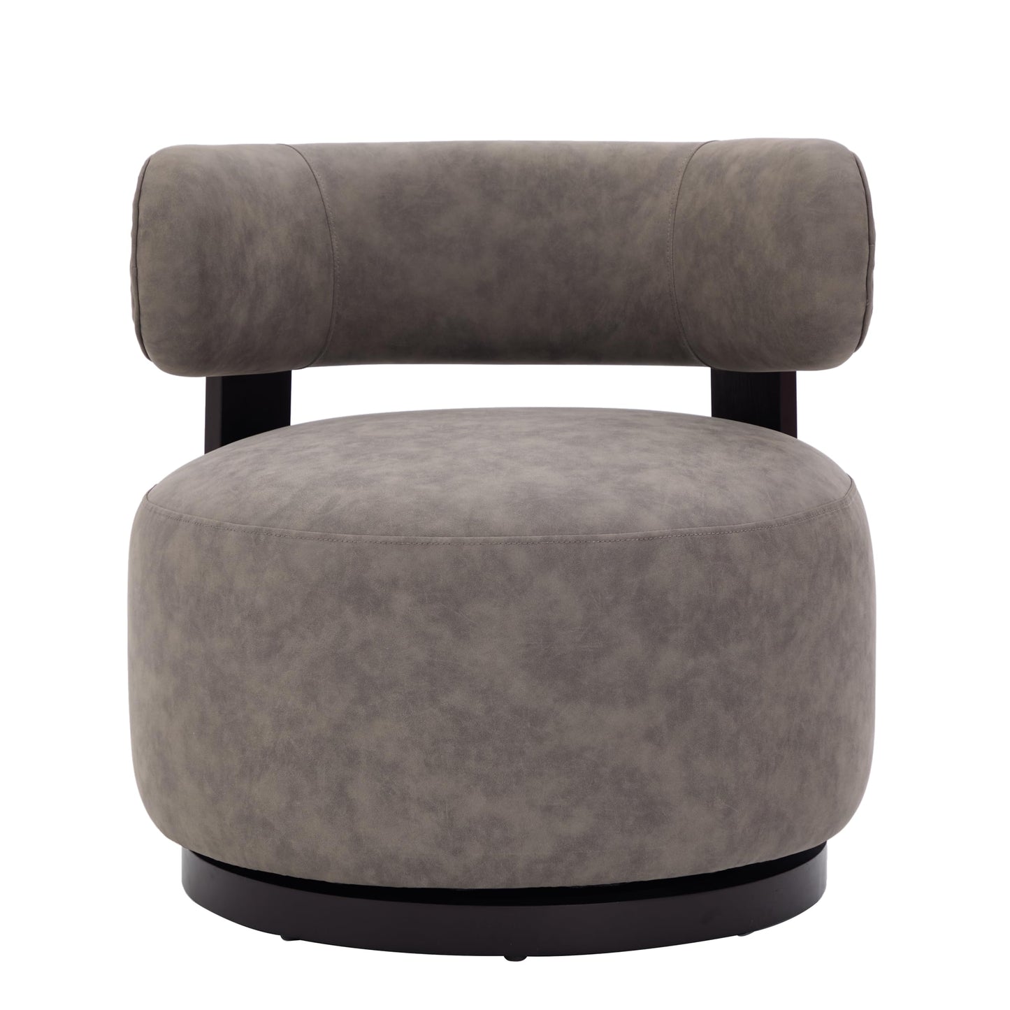 Christopher Knight Home Udon Faux Leather 360° Swivel Accent Chair, Solid Wood Living Room Swivel Chair, Rotating Single Lounge Sofa, Bedroom Comfy Reading Chair, No Assembly Needed, Dark Brown+Grey