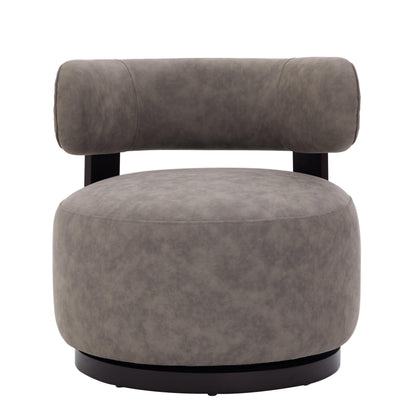 Christopher Knight Home Udon Faux Leather 360° Swivel Accent Chair, Solid Wood Living Room Swivel Chair, Rotating Single Lounge Sofa, Bedroom Comfy Reading Chair, No Assembly Needed, Dark Brown+Grey