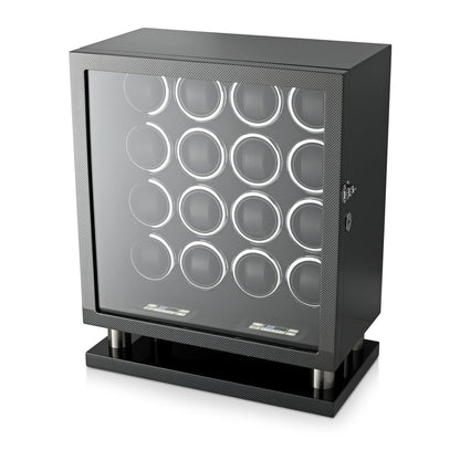 16 Watch Winder for Automatic Watches with LED Light and Coordinated Rotor Stop (Carbon)