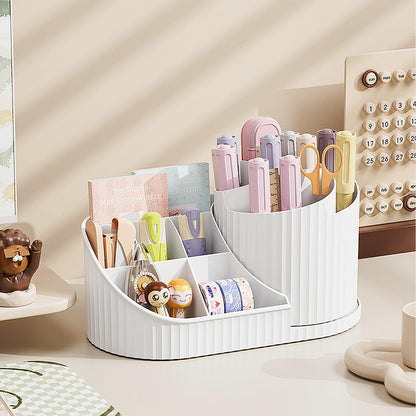 Anyoifax 360 Rotating Makeup Brush Holder Organizer with Divider 5 Slots Make Up Brushes Cup Flower-Shaped Spinning Pen Holder for Vanity, Cosmetics, Lipsticks, White