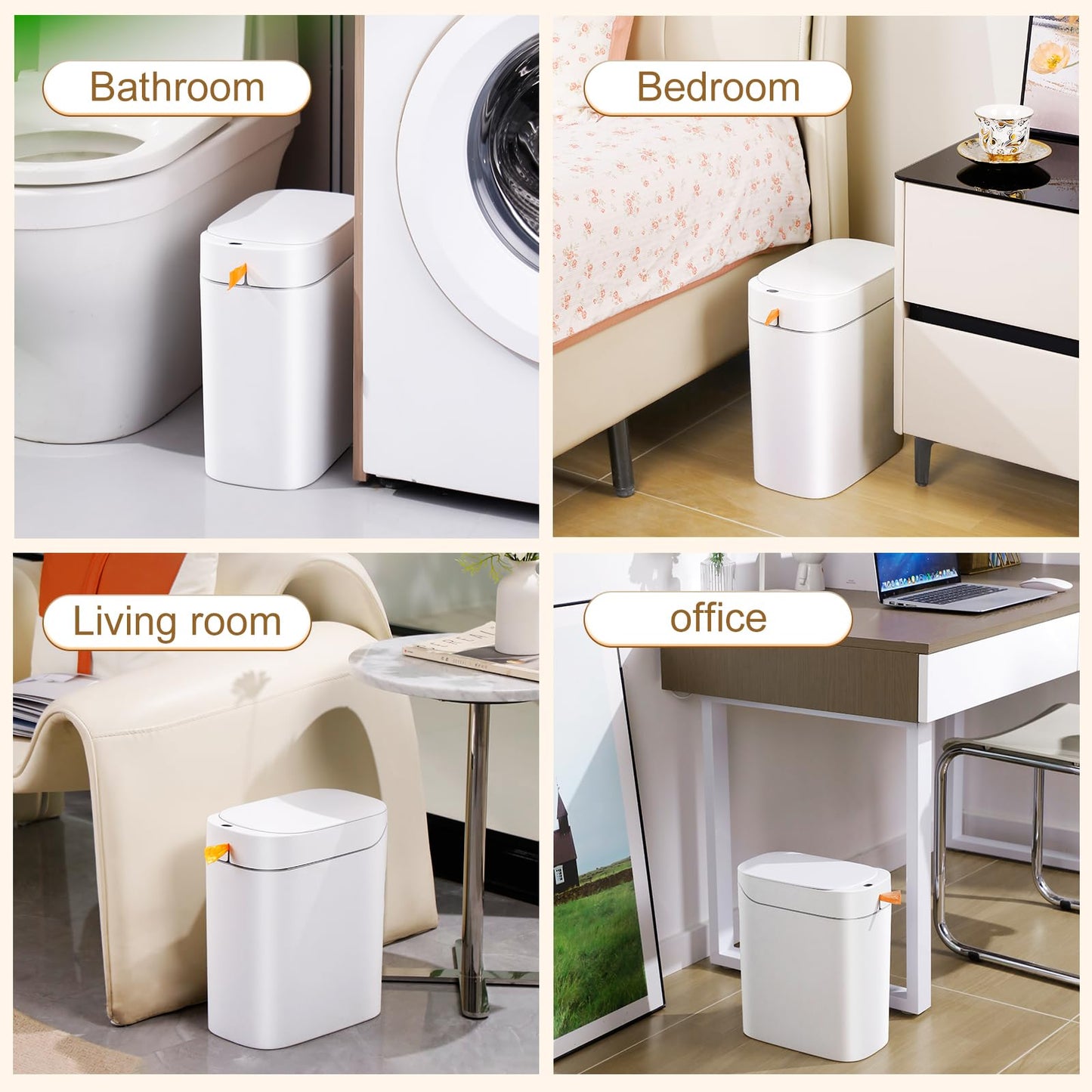 funest Smart Bathroom Trash Can with Lid- 3.5 Gallon Rechargeable Motion Sensor Trash Can,Waterproof Automatic Garbage Can with Automatic Suction Bag Feature,Waste Bin for Bedroom, Kitchen, Office