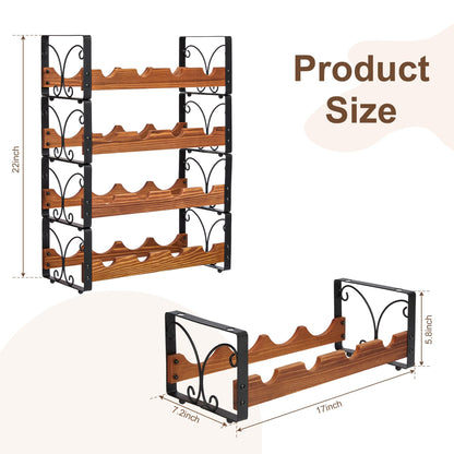 X-cosrack Wine Rack Freestanding Floor with Patent Design, Wooden & Metal Wine Bottle Holder, 4 Tier 16 Bottles Stackable Wine Storage Racks for Kitchen Counter or Bar, Wine Display Shelf