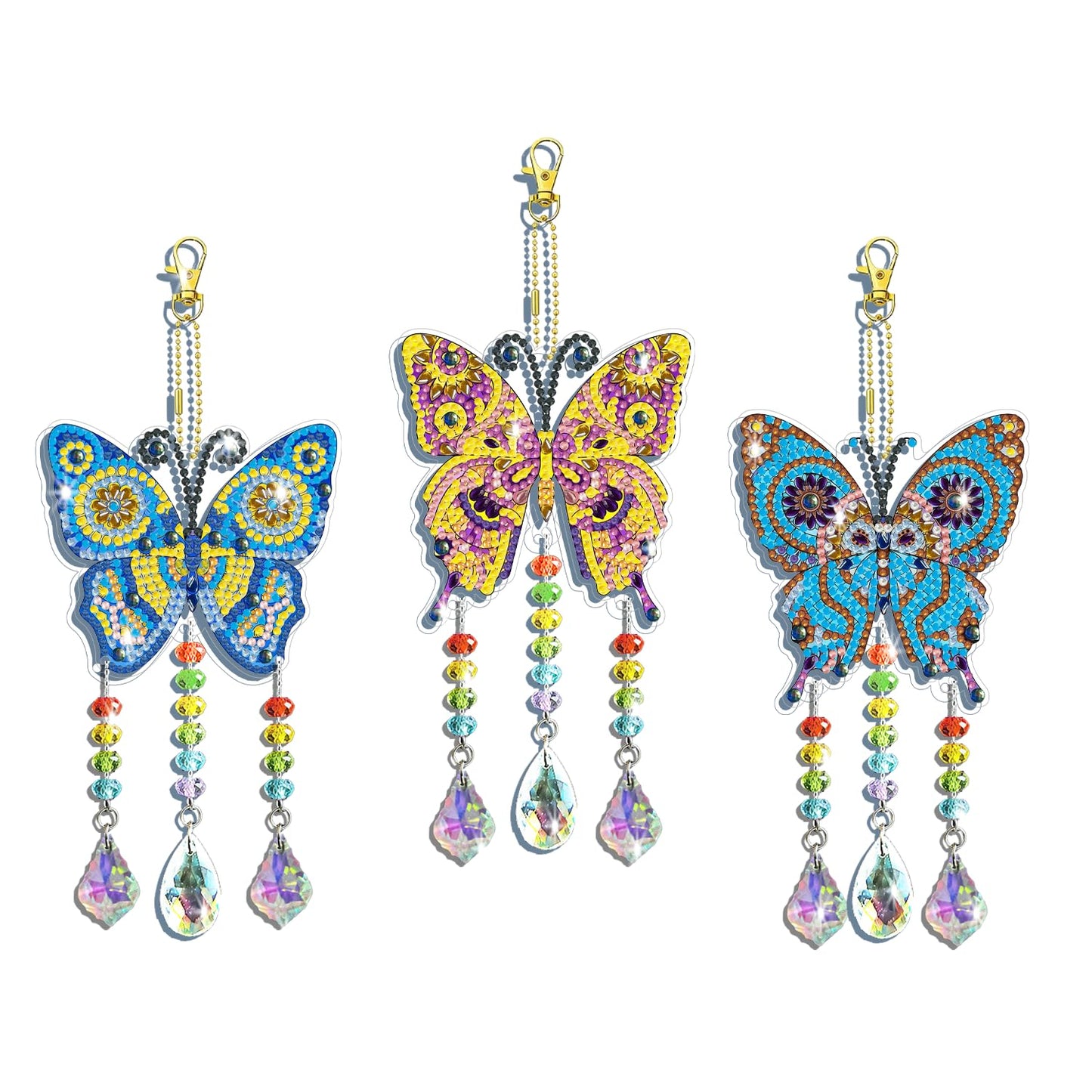 Leatrice 3PCS Butterfly Diamond Art Kits Suncatcher 5D Small Diamond Painting Pendant Gem Art Dots Easy DIY Crafts Ornament Double Sided Window Decor Gifts