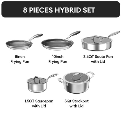 COOKER KING Stainless Steel Cookware Set, Pots and Pans Set Non Stick, Frying Pans, Saucepan, Saute Pan & Stock Pot, Non Toxic, Induction, Oven, Dishwasher Safe, PFOA Free