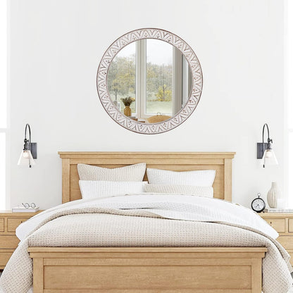 Fuxuiwy Rustic Round Wood 36 Inch Farmhouse Mirror, Wall Mount, Framed, White, Flower White, Modern & Rustic Style, Decorative Wall Mirror for Living Room, Bedroom, Entryway, Bathroom