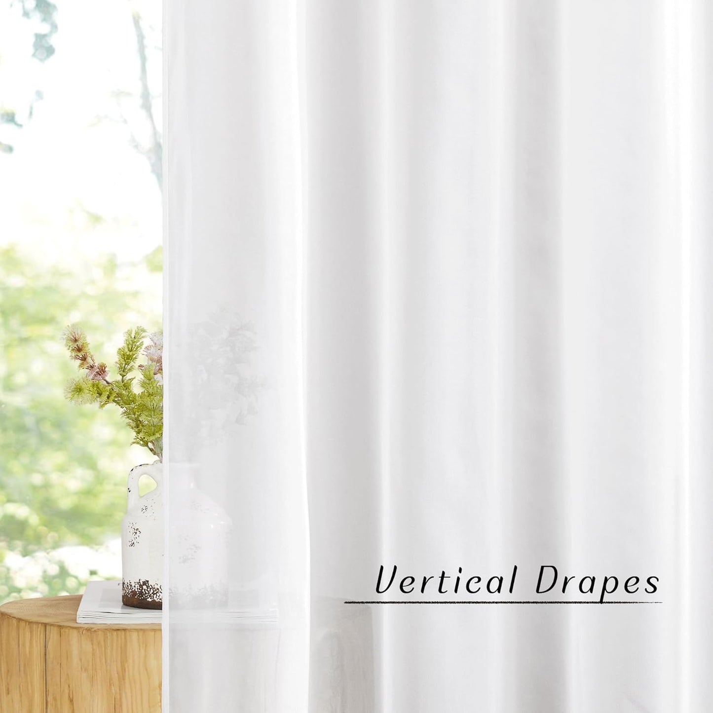 NICETOWN Airy Sheer Window Curtains, 54 inch Length, Solid Ivory Voile Sheer Texture, Set of 2