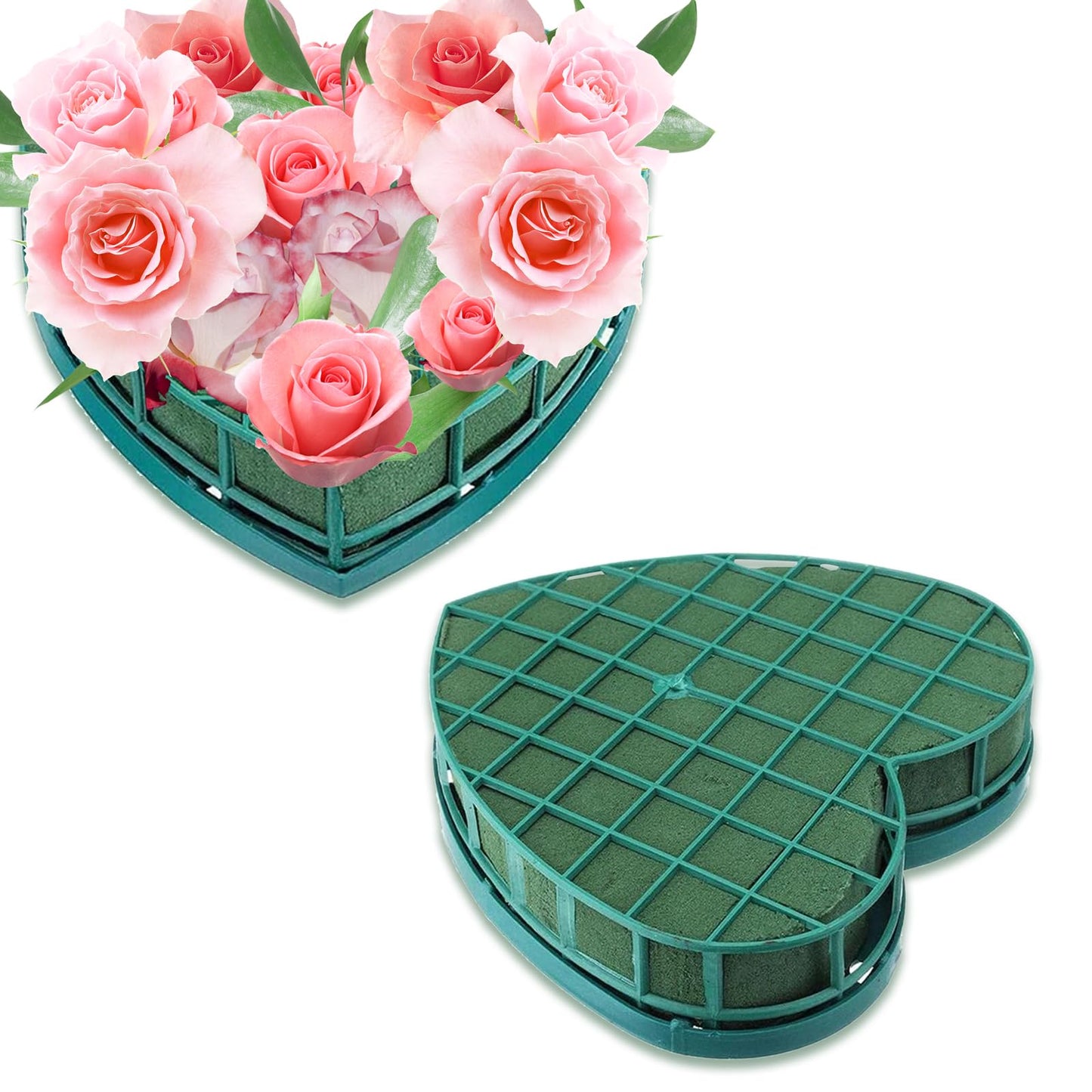 2 Pack Large Floral Foam Blocks Heart Shaped Floral Bricks with Suction Cup Tray, 11.8 x 12.6 inches Green Florist Sponge Flower Mud for Wedding Party Valentine’s Day Decor Floral Arranging Supplies