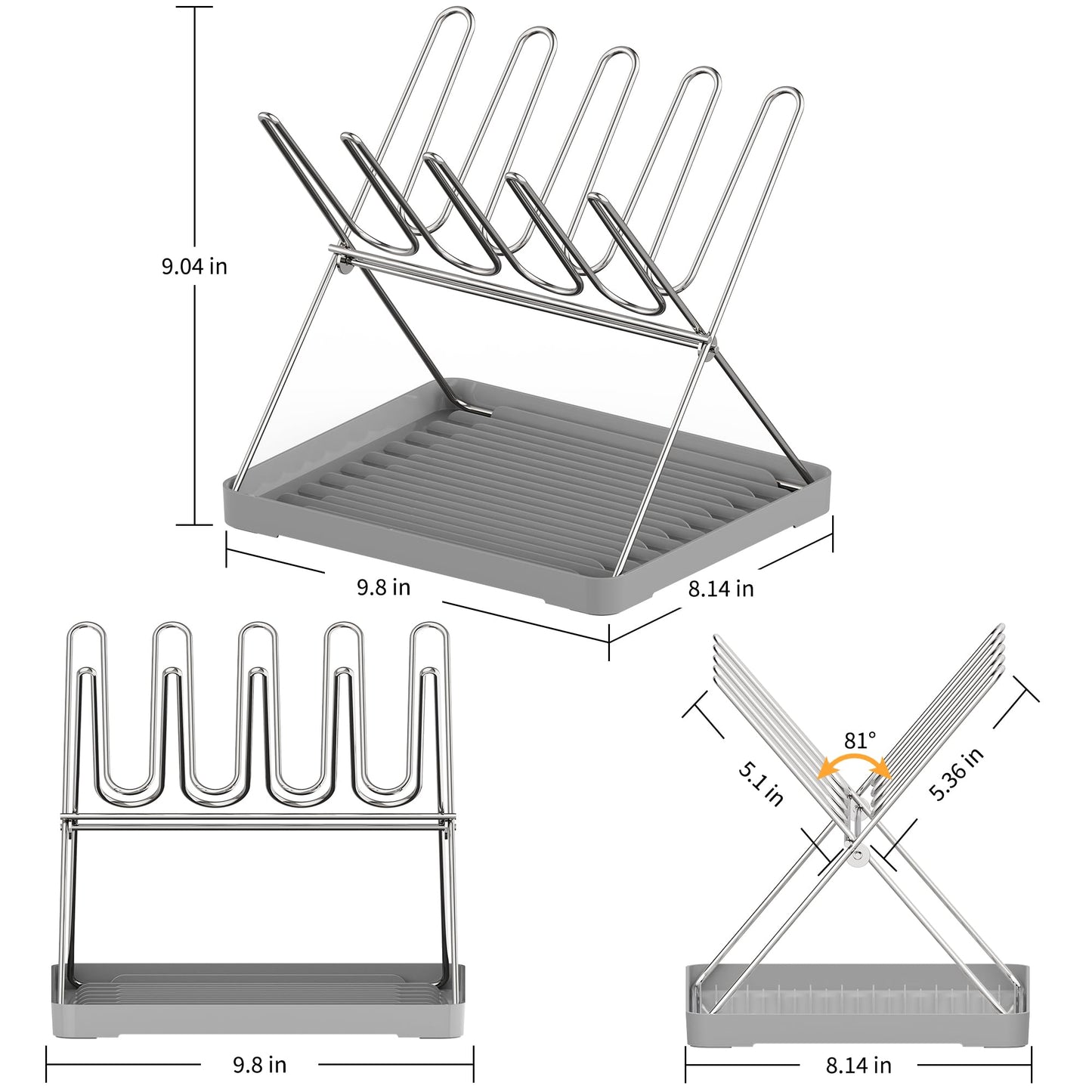 Solvrix Bottle Drying Rack, Stainless Steel Foldable Water Bottle Drying Rack Organizer with Drain Tray for Baby Bottles, Cups, Mugs and Glass, Baby Bottles Dryer Countertop, Stainless Steel