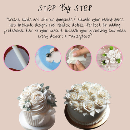 Confect White Gum Paste for Cake Decorating | Chef-Grade Sugar Paste for Making Elegant Roses, Flowers, Ruffles & Leaves | Perfect for Christmas Cakes & Fondant Decorations | Vegan, Gluten-Free, Nut-Free, Palm Oil-Free- 8.8 Oz