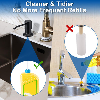 Husfunov Soap Dispenser for Kitchen Sink, Built in Sink Soap Dispenser (Matte Black), Countertop Dish Soap Dispenser Stainless Steel Pump with 47" Extension Tube kit, No Need to Frequent Refills