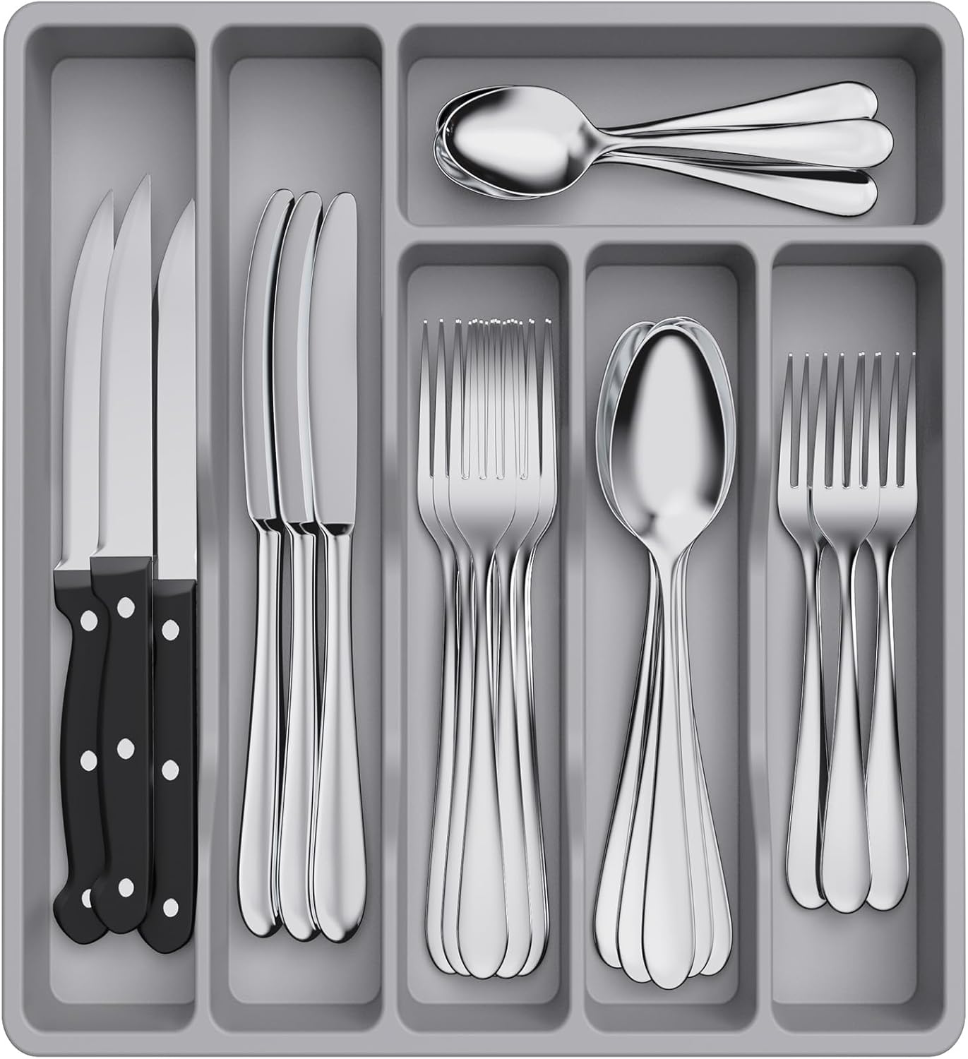 Lifewit Silverware Drawer Organizer Tray, Plastic Cutlery Storage for Kitchen Drawer, 6 Compartment Flatware and